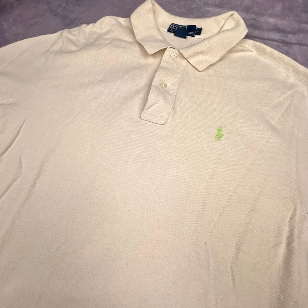 Vintage‎ Polo Ralph Lauren Cream Polo Shirt Lime Green Pony Y2K Mens Large